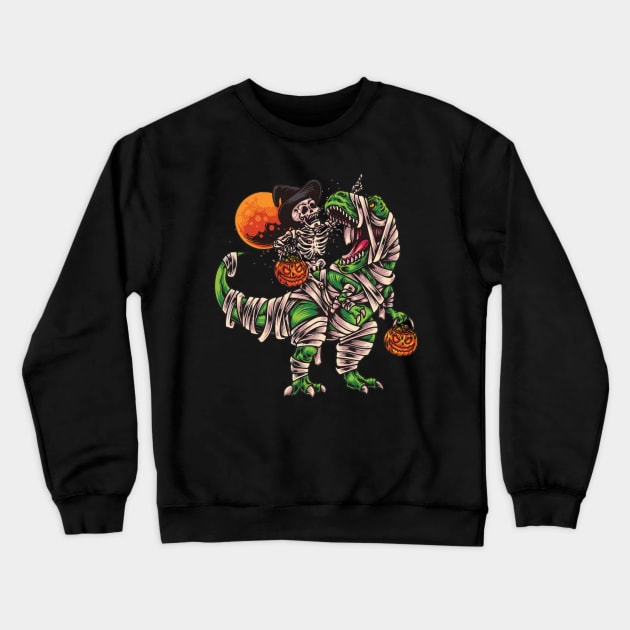 Halloween Skeleton Riding Dinosaur Crewneck Sweatshirt by the.happynista